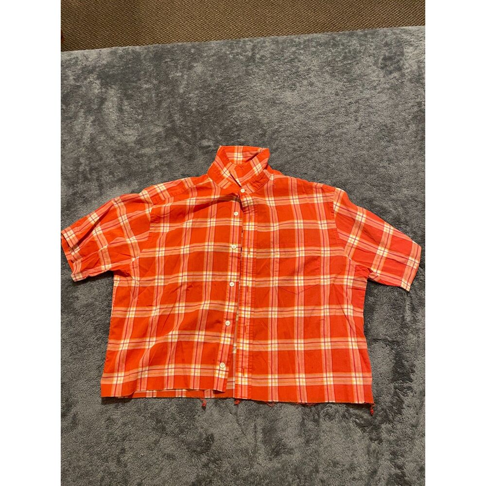 🍊GAP DIY'd Orange Plaid Boxy Button Up Shirt SIZE-XL